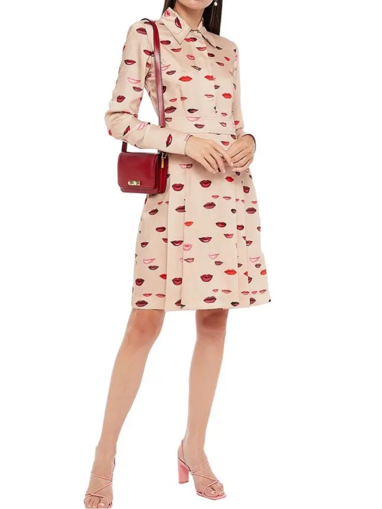 Victoria Beckham Pleated Printed Satin Shirt Dress